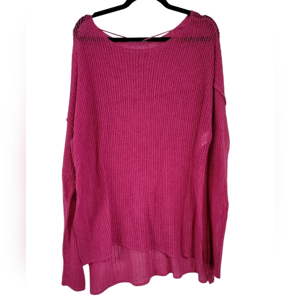 Free People size small cashmere Pink Crew Neck Sweater with Textured Knit